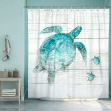 Teal Bathroom Curtain with Machine Washable Fabric, Includes 12 White Rings for Easy Installation