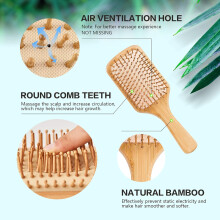 Natural Wooden Bamboo Hair Care Set, Wide Tooth Comb & Detangler for Safe Styling, Anti-Static & Blood Circulation Promotion for Men, Women