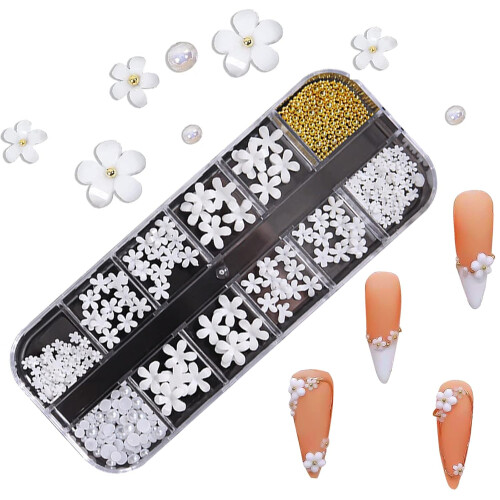 Κιτ 3D Nail Art Gems, Γούρια για Νύχια με Λουλούδια, Διακοσμήσεις Πολλαπλών Σχήματων για