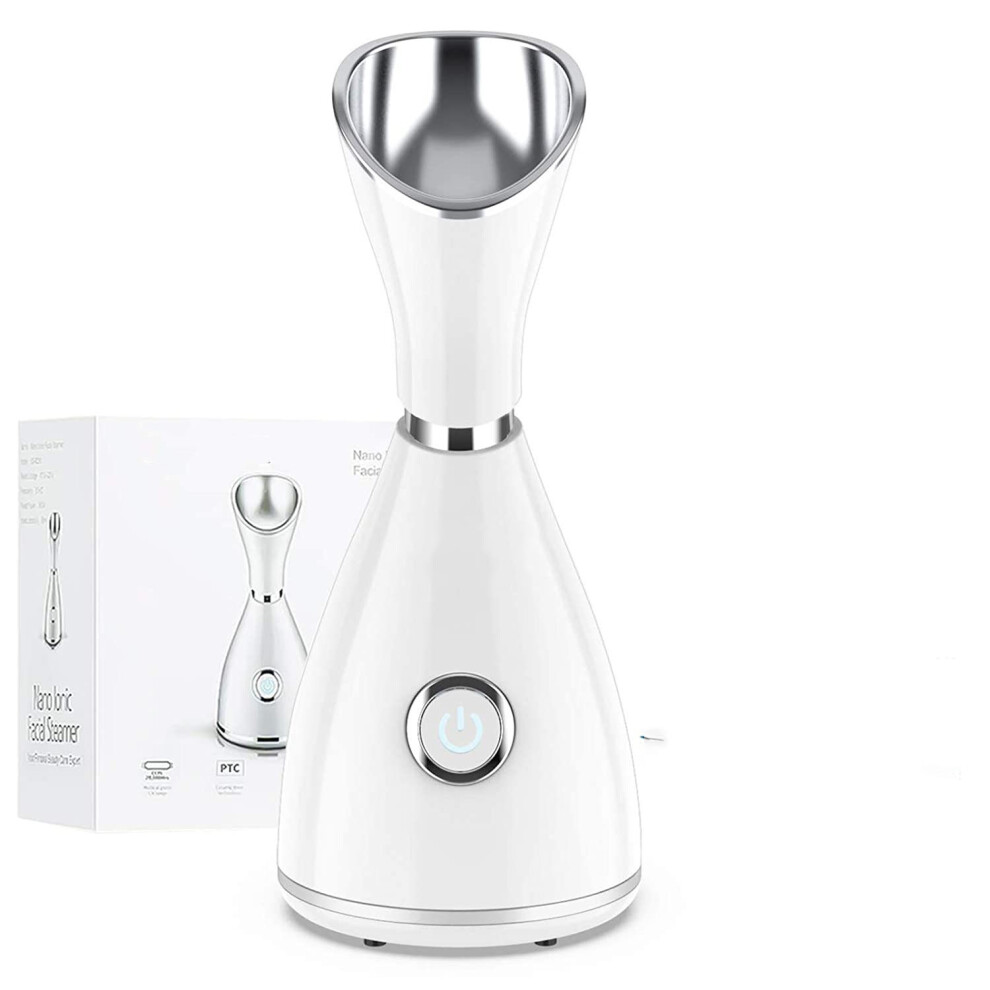 White Warm Mist Nano Ionic Steamer, Deep Hydration And 10X Penetration For Facial Treatments, Professional Facial Spa At Home (White)