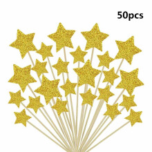 Elegancia Celestial, 50 adornos para cupcakes con forma de estrella dorada brillante, ideales para cumpleaños, bodas y fiestas de princesas, mezcla