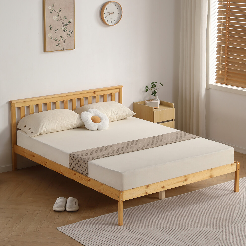 Comfy Living (5Ft Kingsize, Caramel) Riga Wooden Bed Frame With Lucy Mattress Brown