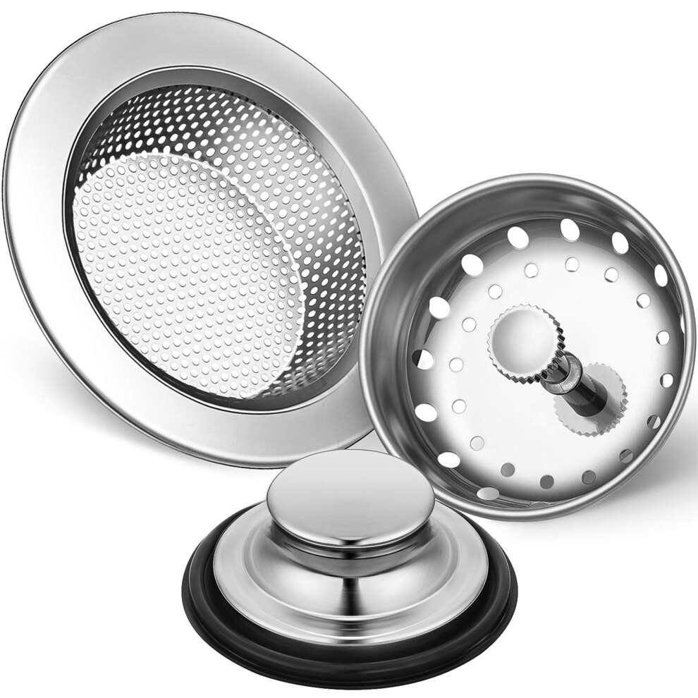 Mudder 3 Pcs Stainless Steel Universal Anti-Clogging Kitchen Sink Filter - Wide Rim Plug, Sieve Basket Strainer For Sink Drain (Silver) 5051221425191