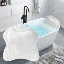 Bath Pillow Neck Neck Pillow for Bathtub with 6 Suction Cups 4D Air Mesh Technology Supports Head, Neck, Shoulders, Back, Fits All Bathtubs (White)