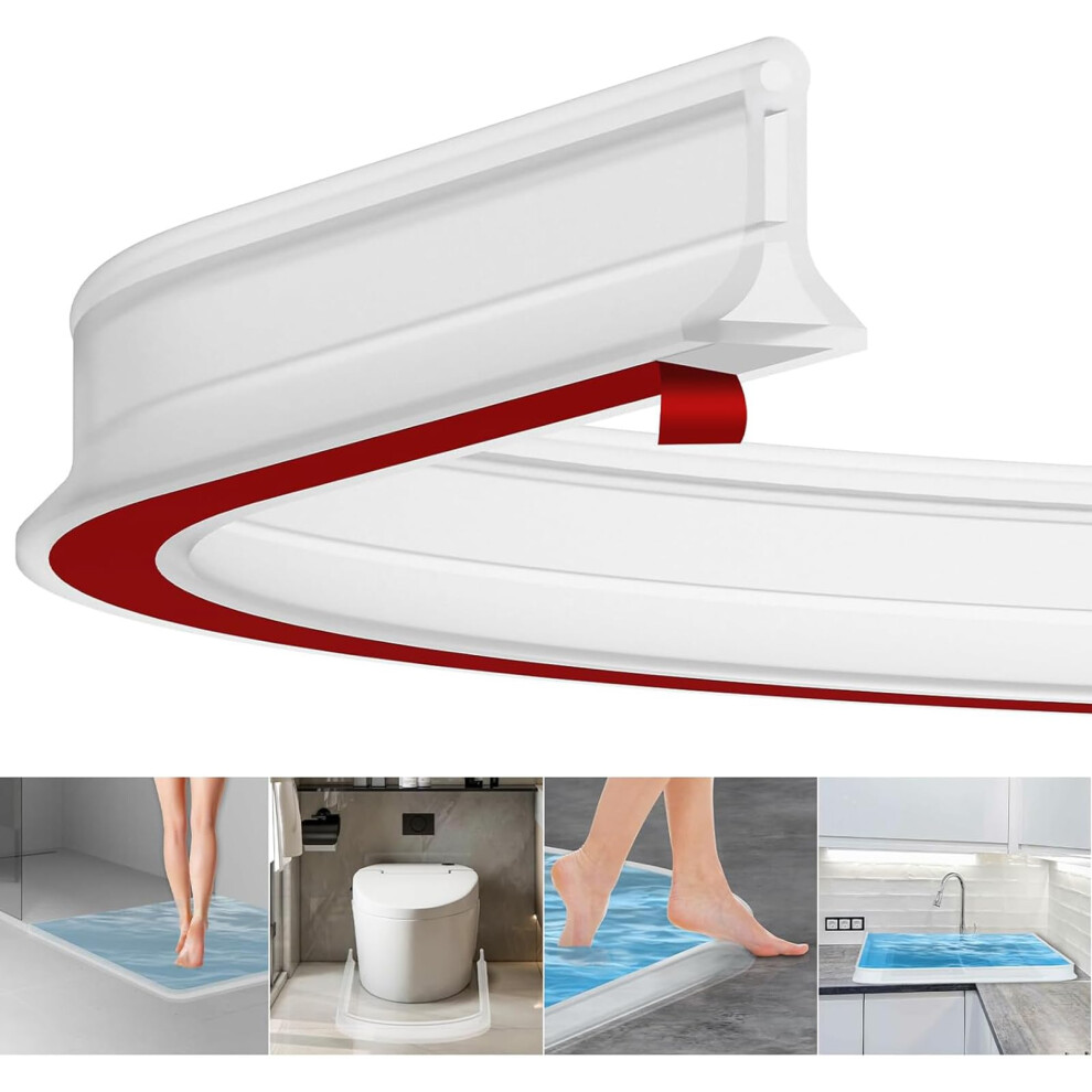 Wet Room Floor Barrier, 2M Rubber Shower Tray Sealing Strip, Self-Adhesive Shower Splash Guard, Shower Threshold Water Barrier, Flexible Shower Screen Gudalea