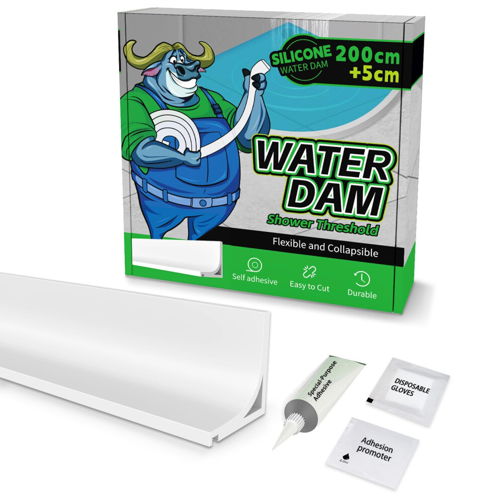 Wet Room Floor Barrier For Shower,Adhesive Shower Water Barrier,Collapsible Silicone Shower Tray Sealing Strip Water Dam,Shower Floor Water Alitaiyi