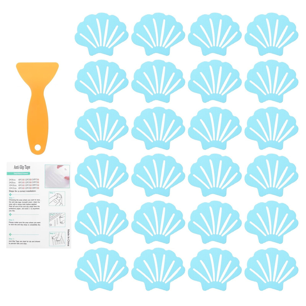 Sourcing Map 24Pcs Non-Slip Bathtub Stickers, 9X7 Cm Shell Shape Shower Floor Non Slip Stickers With Scraper For Bathroom Shower Stairs Ladders, Blue 5051221424934