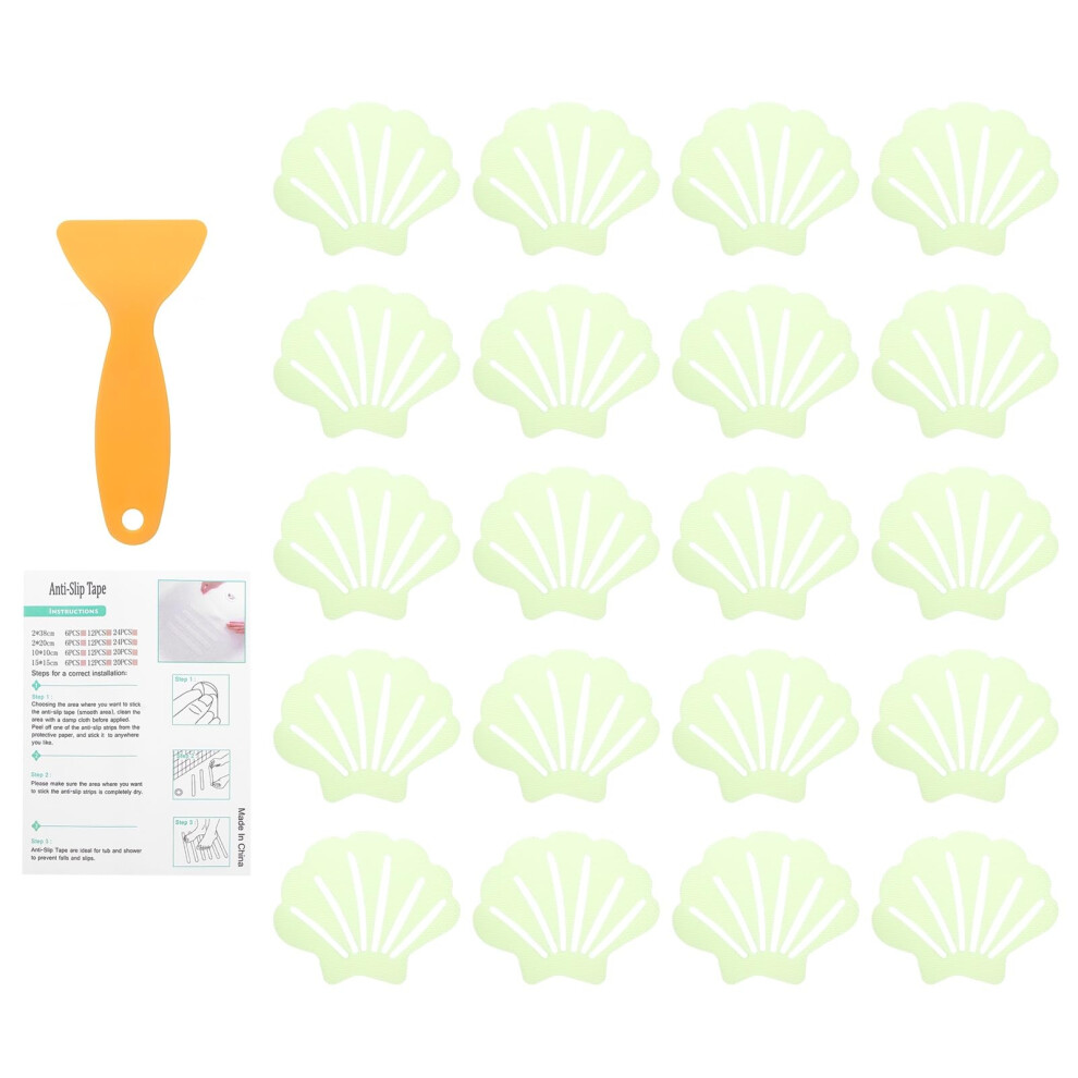 Sourcing Map 20Pcs Non-Slip Bathtub Stickers, 9X7 Cm Shell Shape Shower Floor Non Slip Stickers With Scraper For Bathroom Shower Stairs Ladders, 5051221426198