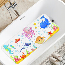 Baby Bath Mat Non Slip Anti Mould, 100 x 40cm Extra Long Bath Shower Tub Mat with Suction Cups and Drain Holes, Cartoon Patterned Kids Shower Mats,