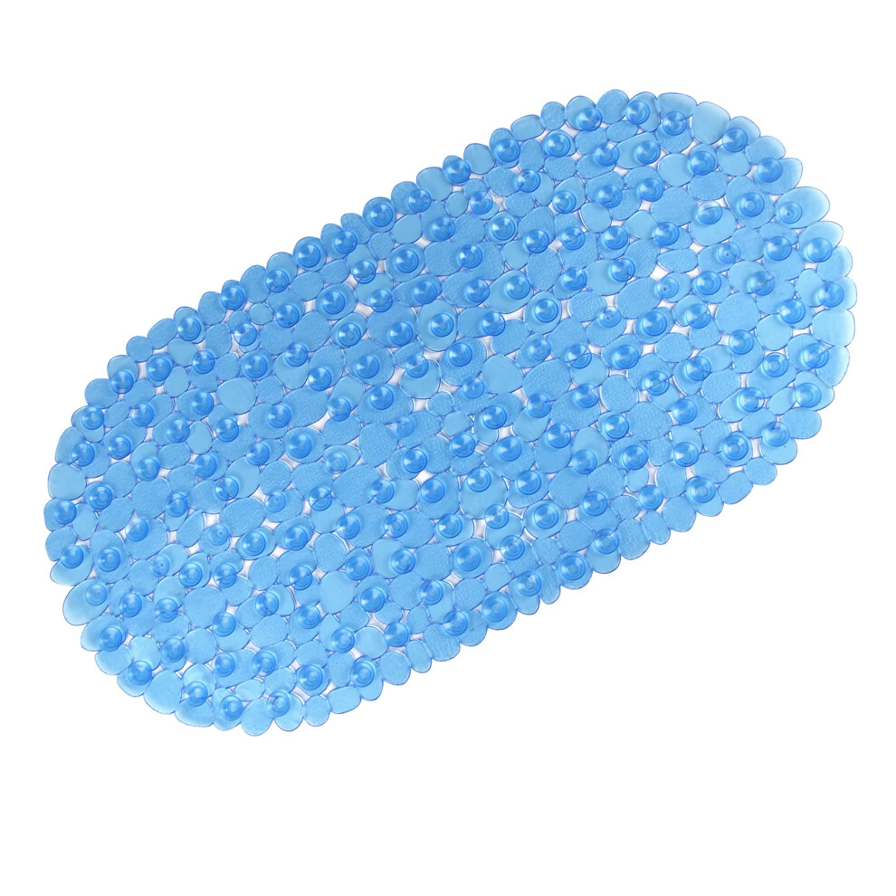 Weltrxe Bath Mat Non Slip Anti Mould For Inside Bath, Anti Slip Shower Mat, 69 X 36 Cm Blue Oval Pebble Pvc Bathtub Mat, Soft Comfortable Bath Mat 5051222026816