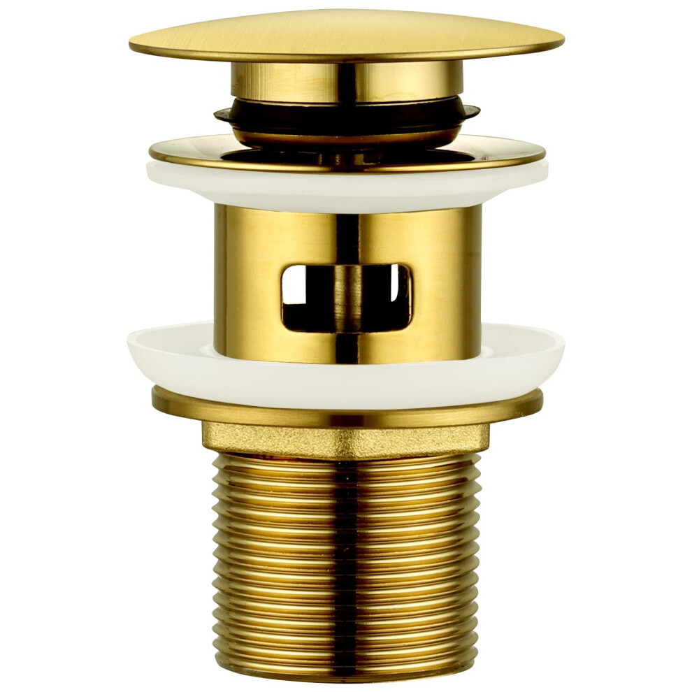 Peppermint Basin Waste Slotted Bathroom Pop Up Sink Waste, Brushed Gold Click Clack Waste Plug With Overflow For Bathroom Basin, Vessel Sinks 5051221431819