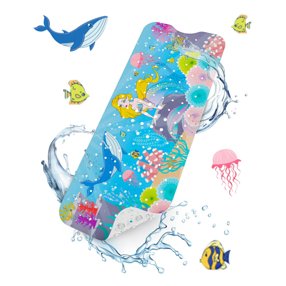 Hitslam Baby Bath Mat Non Slip, Bathtub Mat Non Slip, 101 X 40Cm Extra Long Bath Tub Mat For Kids, Bathroom Shower Mat With Suction Cups And Drain