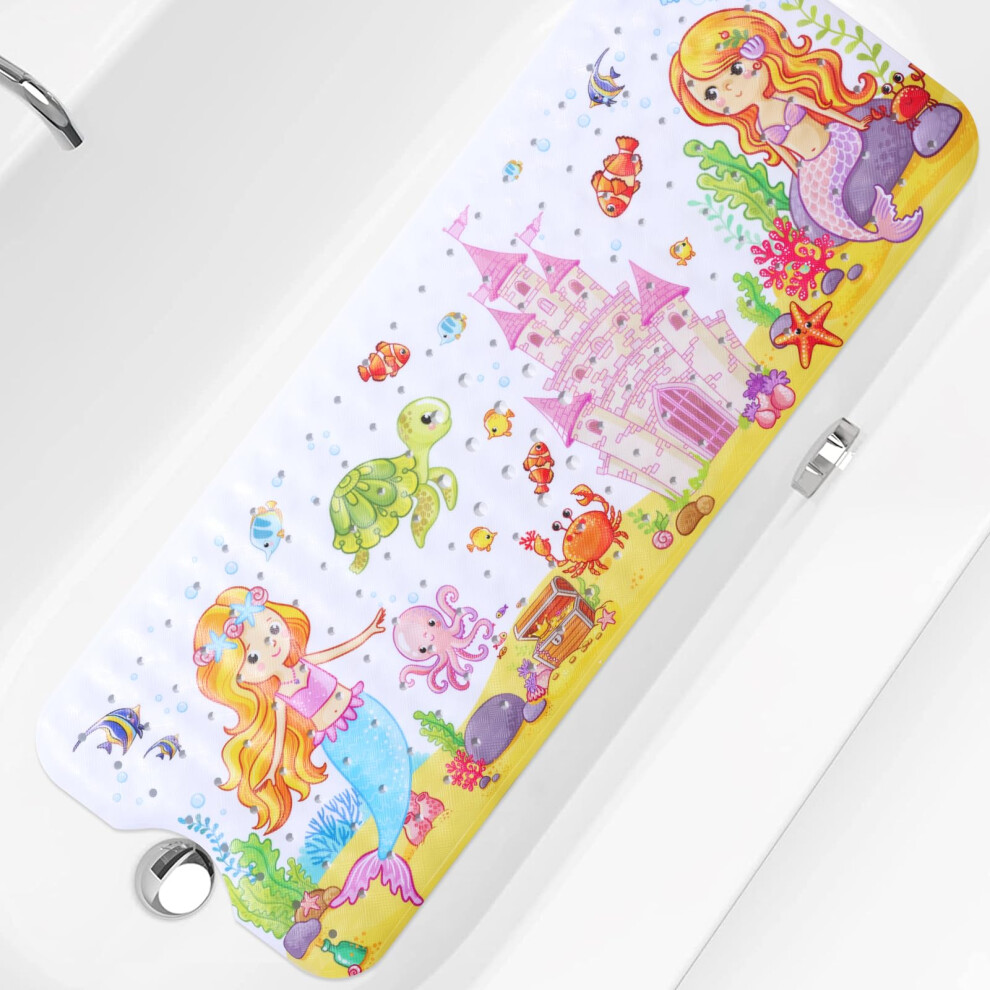 Kids Bath Mat Non Slip Shower Mat, 100X40cm Extra Long Cartoon Baby Bathtub Mats Anti Mould Shower Tub Mats With Suction Cups Machine Washable Gatphy