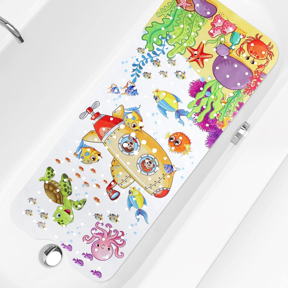 Kids Bath Mat Non Slip Shower Mat, 100X40cm Extra Long Cartoon Baby Bathtub Mats Anti Mould Shower Tub Mats With Suction Cups Machine Washable Gatphy