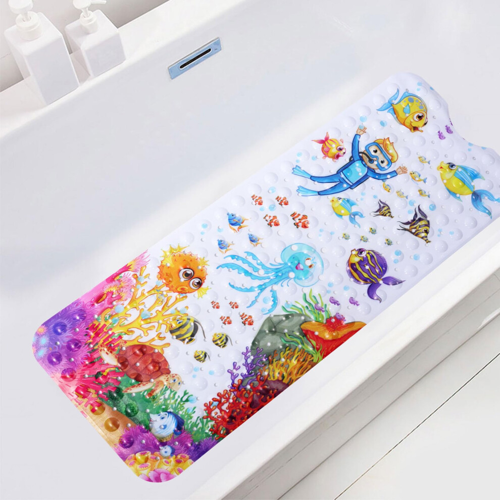 Kids Bath Mat Non Slip Shower Mat, 100X40cm Extra Long Cartoon Baby Bathtub Mats Anti Mould Shower Tub Mats With Suction Cups Machine Washable Gatphy