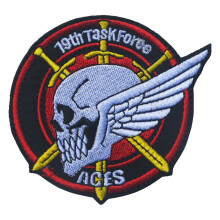Military Velcro Patch Ghost Squadron Embroidered Red Border Tactical Morale Badge for Outdoor Gear