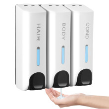 Viitech 3-Chamber Wall Mounted Soap Dispenser (350ml x3), ABS Shampoo and Conditioner Dispenser with Clear Windows, Shower Gel Dispensers for Bathroom
