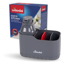 Vileda Sink Organiser with Washing Up Liquid Dispenser Plastic - Free-Standing Sponge Holder Kitchen - Sink Organiser with Soap Dispenser for Sponges