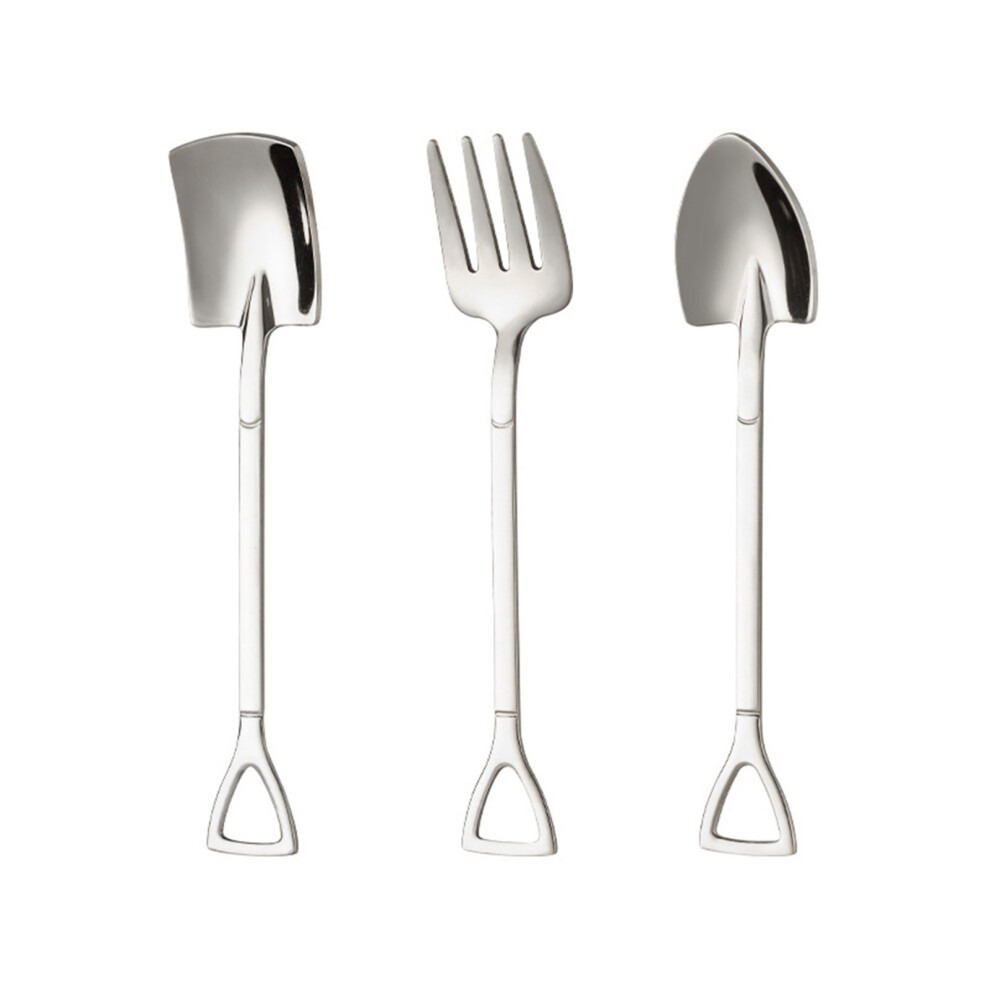 3Pcs Coffee Spoon And Fruit Fork Practical Spoons For-Silver 7695000672116