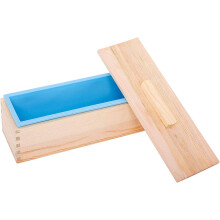 POFET Flexible Rectangular Soap Silicone Mold Wood Box w/Wooden Covers for Homemade 42oz Soap Produce