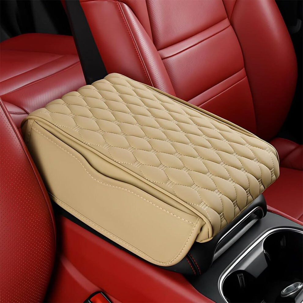 Car Armrest Cushion For Mg Hs 20182025, Leather Center Console Pad With Memory Foam And Storage, Beige 9365049021326