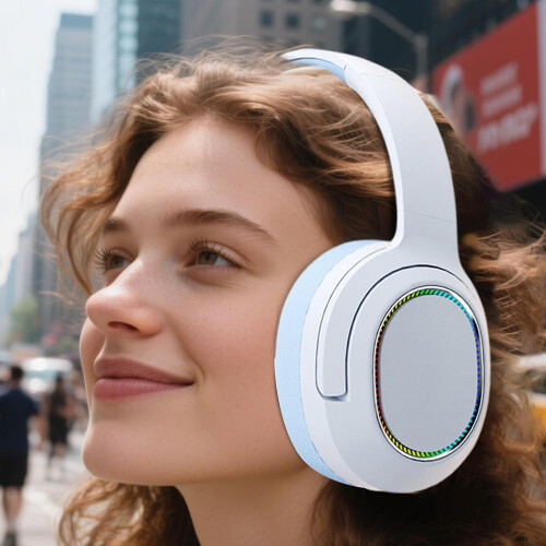 Wireless Computer Headset OverEar Foldable Ergonomic Earpiece Blue For PC Laptop Phone Game 1