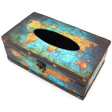 POFET Vintage Chic Shabby Wooden Tissue Box Holder Rectangle Handcraft Tissue Paper Box Cover Napkin Organizer Holder Home Storage Room Office Car
