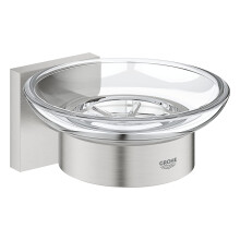 GROHE Start Cube Soap Dish with Holder (Material: Glass and Metal, Wall Mounted, Concealed Fastening, with Screws and Dowels), Size 125 mm, Easy to