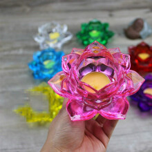 8 Colors Crystal Glass Lotus Flower Candle Tea Light Holder, Decorative Candlestick, One Size, Home Decor Accessories