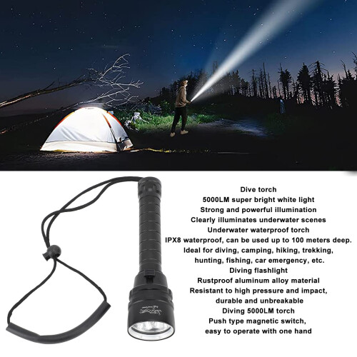Super Bright Diving Flashlight IPX8 Waterproof 328ft 5000LM Underwater Torch 2
