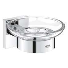GROHE Start Cube Soap Dish with Holder (Material: Glass and Metal, Wall Mounted, Concealed Fastening, with Screws and Dowels), Size 125mm, Extra Easy
