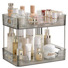 CESTATIVO Bathroom Counter Organiser, 2 Tier Vanity Tray, Cosmetic Makeup Storage Shelf, Bathroom Skincare Organiser Counter Shelf, Grey