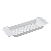 Plastic Bathtub Tray, Bath Tidy Over Bath Expandable Plastic Draining Bath Caddy Tub Table for Bathroom (White)