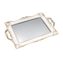 Tstarer Antique Decorative Gold Framed Square Mirror Tray, Jewelry & Cosmetics Organizer for Dresser, Square - 9.5" W x 14.5" L (White)