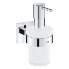 GROHE Start Cube Soap Dispenser with Holder (Material: Frosted Glass & Metal, Filling Quantity 160ml, Including Screws and Dowels), Size 158mm, Extra