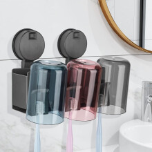 Euqvunn Toothbrush Holder Wall Mounted [Removable Suction Cup No Drill], Aluminium Alloy, 3 Compartments, 3 Toothbrush Slots & 3 Toothbrush Cups