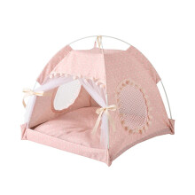 Cat Tent Pink Waterproof Cotton Canvas Pet Teepee for Indoor Outdoor Use, Easy Tool Assembly