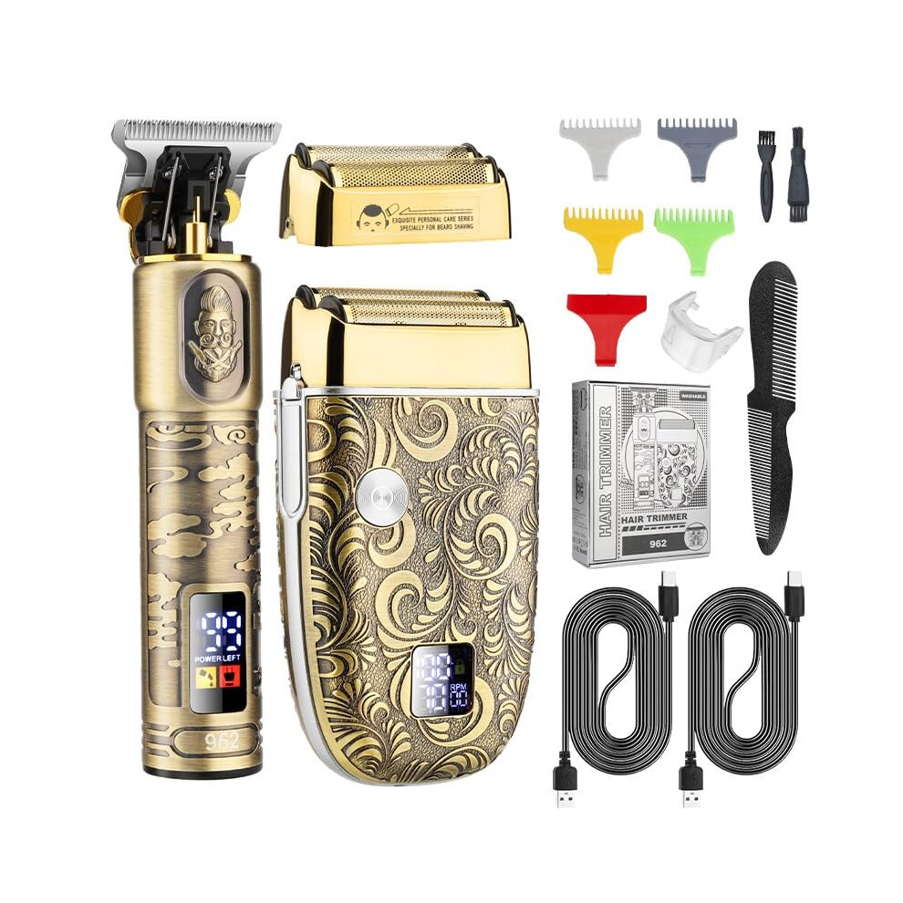 Gold Mens Hair Clippers With Speed Motor, Rechargeable Cordless Beard Trimmer, Wet And Dry Shaver
