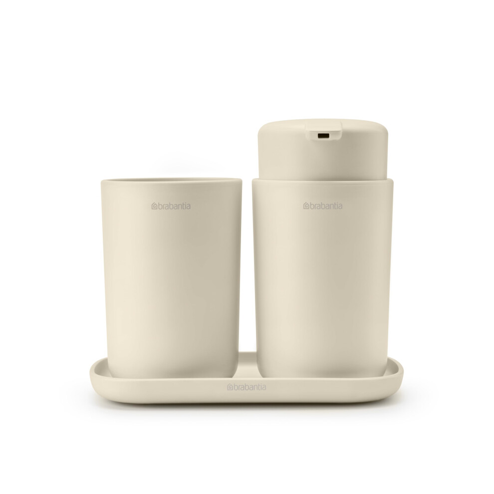 Brabantia - Renew Bathroom Accessory Set - Soap Dispenser, Toothbrush Holder & Tray - Non-Drip Pump Mechanism - Non-Scratching - Corrosion Resistant