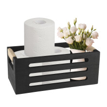 Gzsekken Toilet Roll Basket, Black Storage Basket for Bathroom Toilet Tank Roll Toiletries Organiser Wood Tray for Bath Accessories Organisation D?cor