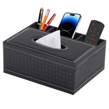 XNONE PU Leather Tissue Box Cover Rectangle Household Large Tissue Box Holder with Remote Control Holder-Office Desk Storage Box-Stylish