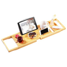 VaeFae Bamboo Bathtub Caddy Tray, Expandable Bath Tray for Tub with Upgraded Wine Slots and Book Holder, Anti Slip,Adjustable Bath Trays for Wine