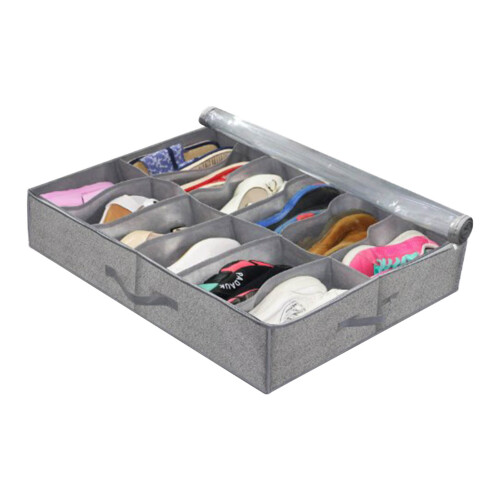 Under Bed Shoe Storage Organizer Sturdy Nonwoven Fabric Organizer With Clear Window Access For Multiple Purposes Foldable Space Saving Design Under