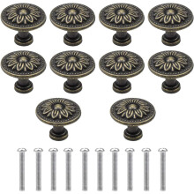 Vintage-Stil-Türgriff für Möbel, Schranktürgriff aus Metall in Blumenform mit einem Loch, 10er-Set antike Knöpfe in Bronzeoptik