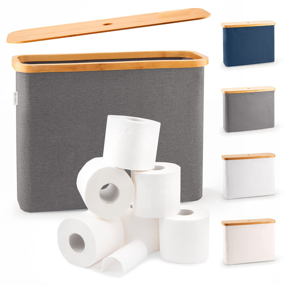 LONBET Toilet Roll Storage for 12 Rolls, Stackable & Foldable - The Ultimate Bathroom Organizer - Waterproof Toilet Paper Storage with Bamboo Lid --image-OPC-PP789JM-NEW