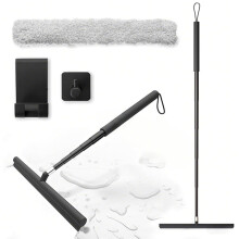 Shower Squeegee Long Handle, 20-120 cm Shower Squeegee, Black, Window Wiper with Telescopic Handle, Glass Squeegee Shower, Floor Squeegee Shower, for