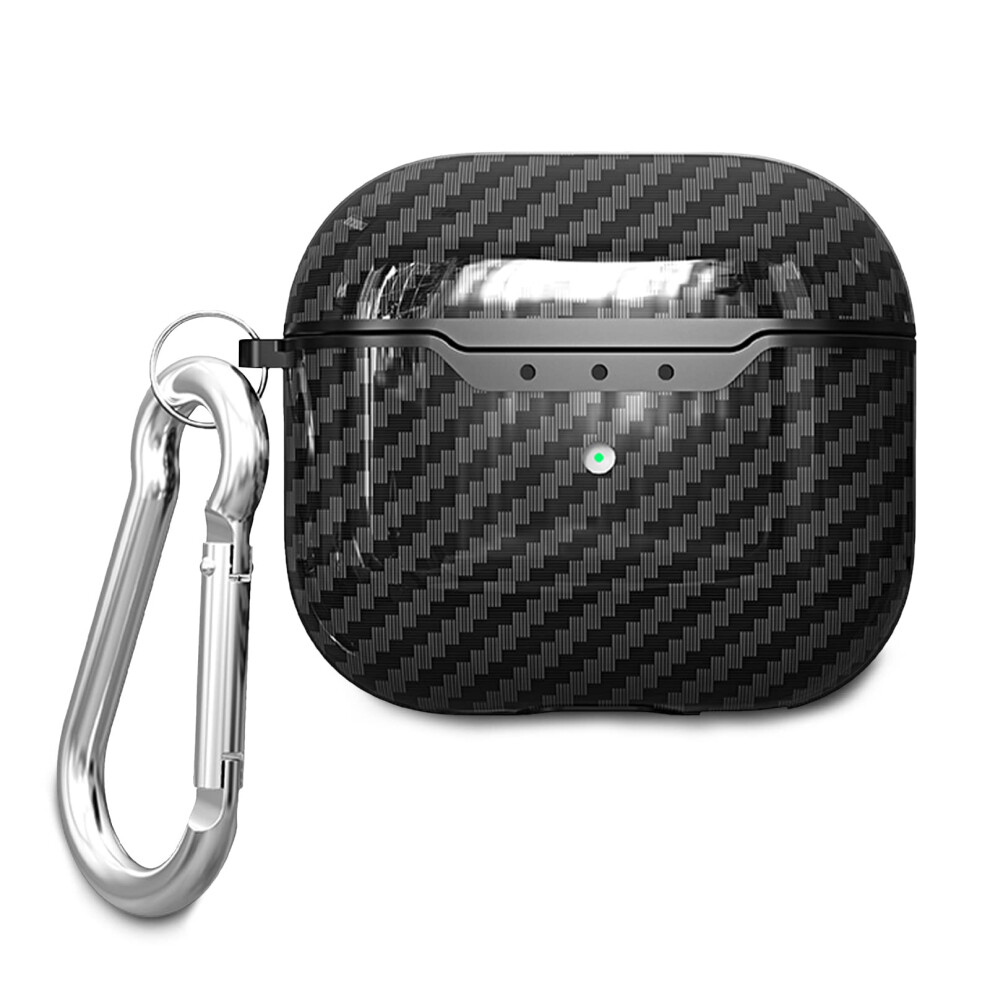 Case For Airpods 4 With Carabiner, Tpu Carbon Fiber Texture, Front Led Visible, Black 9365049023238