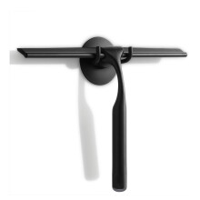 SIOOUI All-Purpose Squeegee for Shower Glass Door, Stainless Steel Shower Squeegee for Mirrors, Window and Glass with Suction Storage Hook (Black,