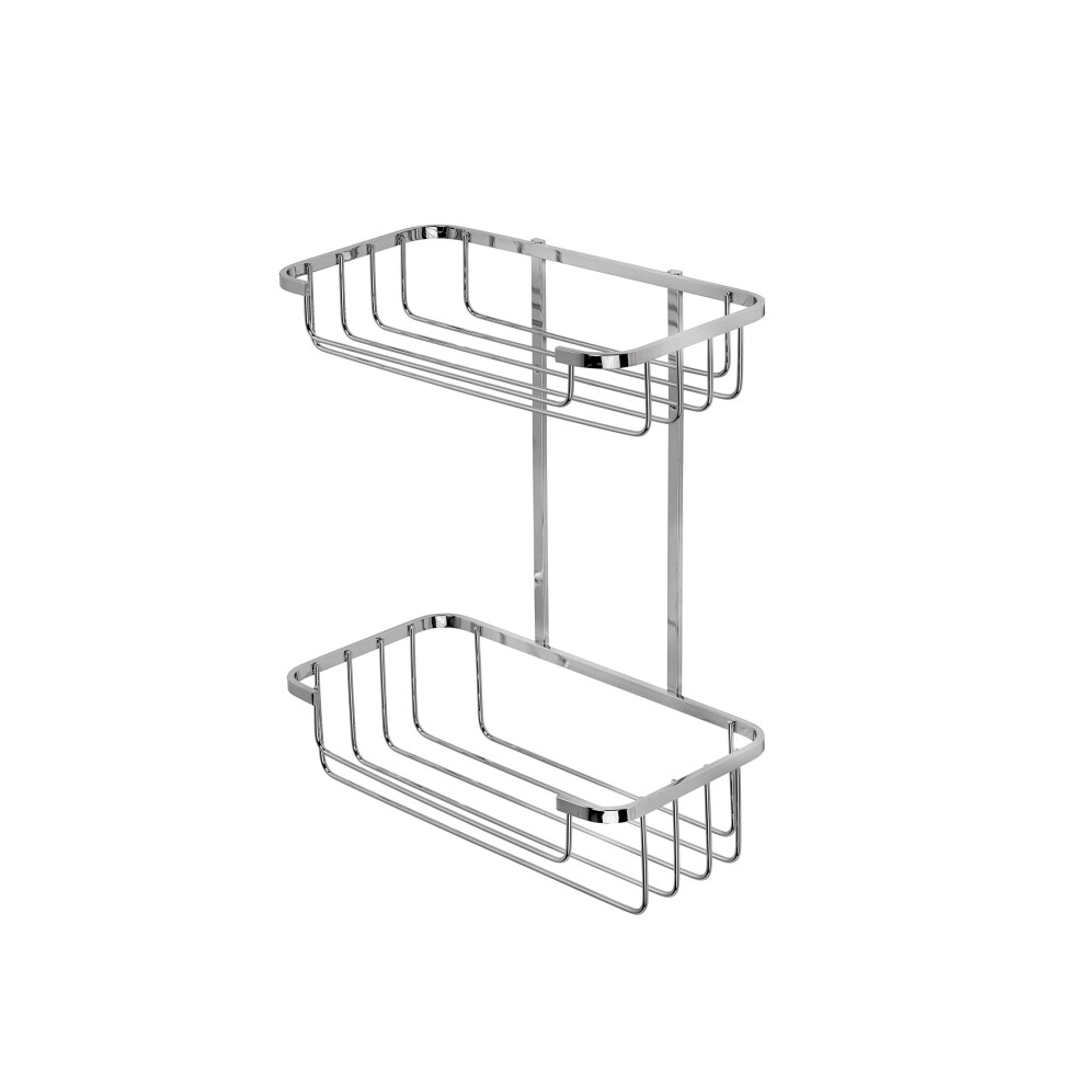 Croydex Stainless Steel Two Tier Shower Caddy - Durable Chrome Plated Bathroom Shelves, Rust Free Modern Shower Basket For Wet Areas, Includes Fixings