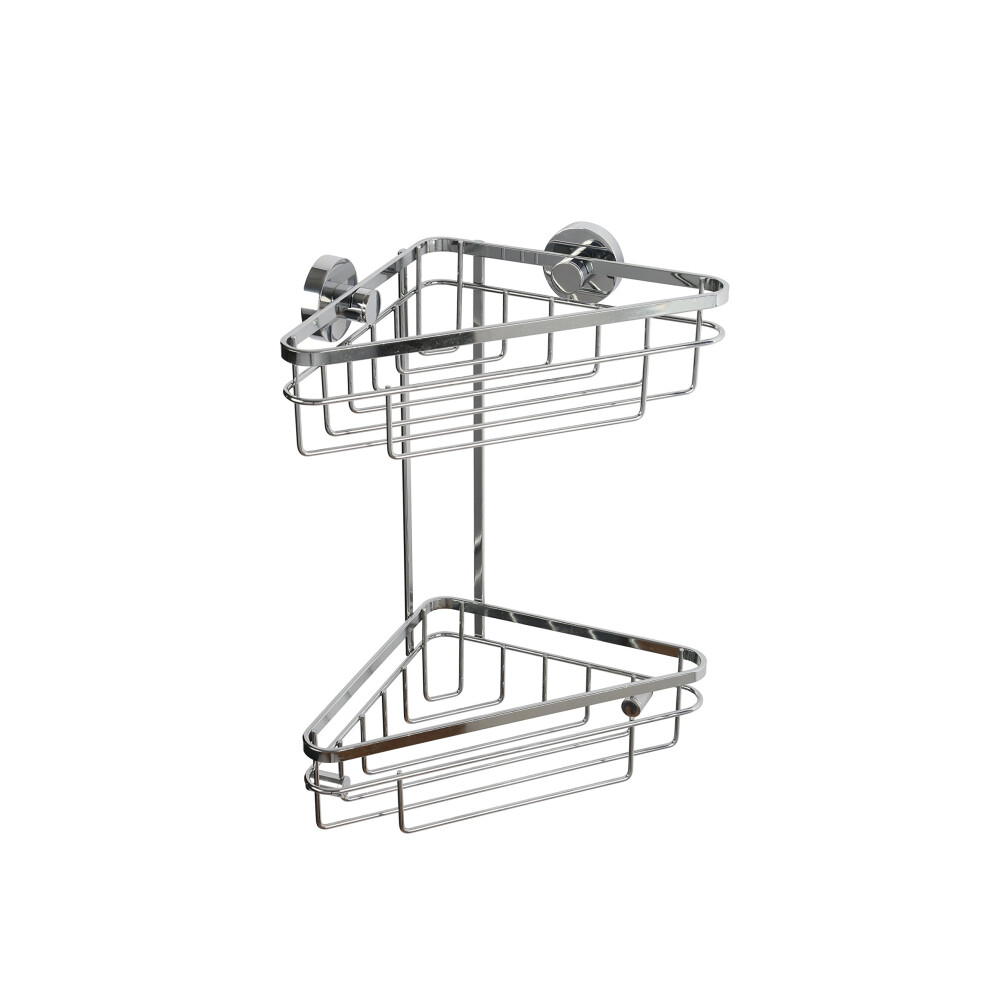 Croydex Brockham Flexi Fix Corner Shower Caddy - Two Tier Durable Steel Bathroom Caddy With 3 Ways To Install Screw Or Glue, Anti Rust Properties With